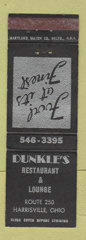 Matchbook Cover - Dunkle's Restaurant Harrisville OH