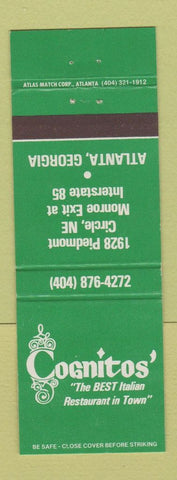 Matchbook Cover - Cognito's Italian Restaurant Atlanta GA