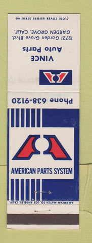 Matchbook Cover - American Auto Parts Vince Garden Grove CA WEAR