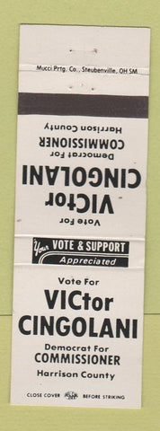 Matchbook Cover - Victor Cingolani Commissioner Election Harrison County OH