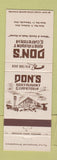 Matchbook Cover - Don's Restaurant Cafeteria Brilliant Tiltonsville OH