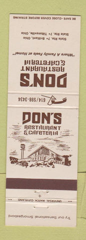Matchbook Cover - Don's Restaurant Cafeteria Brilliant Tiltonsville OH