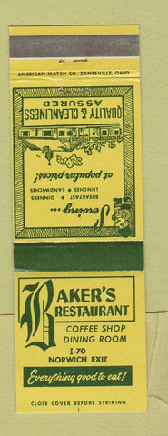 Matchbook Cover - Baker's Restaurant Norwich OH