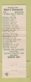 Matchbook Cover - Baker's Restaurant Norwich OH