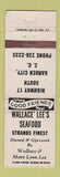 Matchbook Cover - Wallace' Lee's Seafood Restaurant Garden City SC WEAR