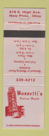 Matchbook Cover - Bassetti's Italian Restaurant New Philadelphia OH
