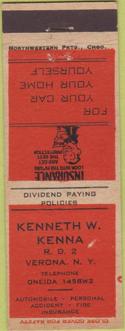 Matchbook Cover - Kenneth Kenna Insurance Verona NY