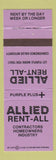 Matchbook Cover - Allied Rental All Contractors Houston TX