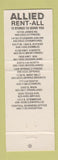 Matchbook Cover - Allied Rental All Contractors Houston TX