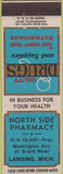 Matchbook Cover - North Side Pharmacy Lansing MI