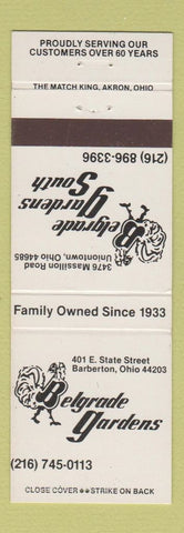 Matchbook Cover - Belgrade Gardens Barberton OH Uniontown restaurant