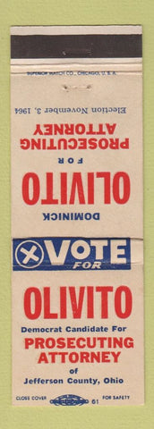 Matchbook Cover - Dominick Olivito Prosecuting Attorney Jefferson County OH