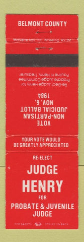 Matchbook Cover - Judge Henry Election 1984 Belmont County OH
