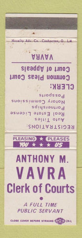 Matchbook Cover - Anthony Vavra Clerk of Courts OH