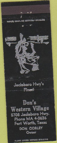 Matchbook Cover - Don's Western Village Lodge Fort Worth TX