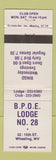 Matchbook Cover - Elks Lodge Wheeling WV