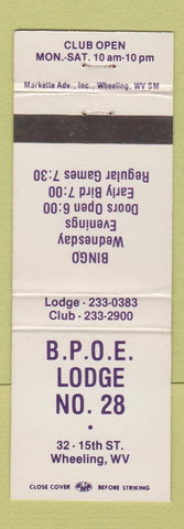 Matchbook Cover - Elks Lodge Wheeling WV