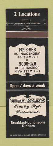 Matchbook Cover - Walker's Country Style Restaurants Uniontown Louisville OH