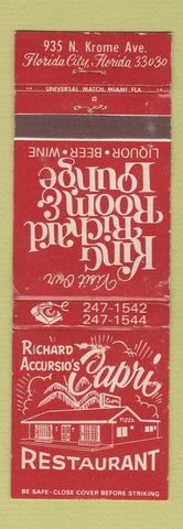 Matchbook Cover - Richard Accursio's Capri Restaurant Florida City FL WORN