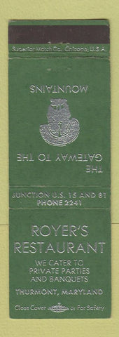 Matchbook Cover - Royer's Restaurants Thurmont MD