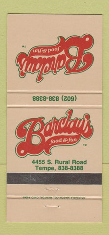 Matchbook Cover - Barclay's Restaurant Tempe AZ 30 Strike