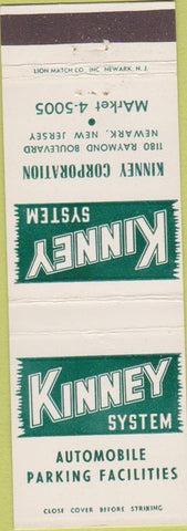 Matchbook Cover - Kinney System Car Parking Lots Newark NJ