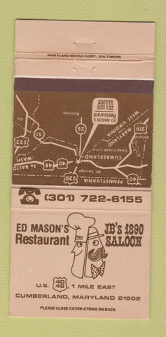 Matchbook Cover - Ed Mason's Restaurant Cumberland MD 30 Strike