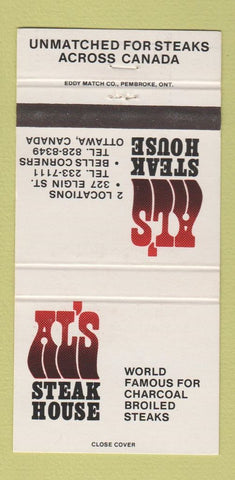 Matchbook Cover - Al's Steak House Ottawa ON 30 Strike