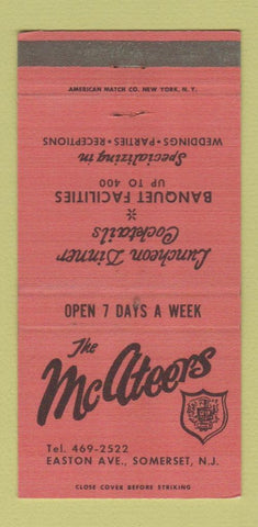 Matchbook Cover - McAteers Restaurant Somerset NJ WEAR 30 Strike