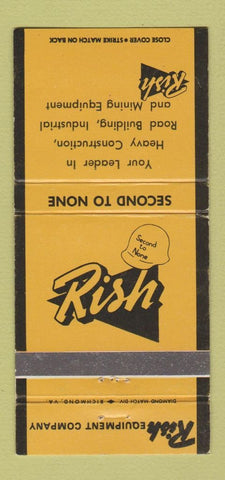 Matchbook Cover - Rish Tractors Mining Equipment OH WV VA MD 30 Strike