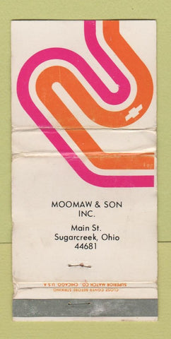 Matchbook Cover - Chevrolet Mooman Son Sugarcreek OH WORN 30 Strike