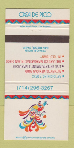 Matchbook Cover - Case De Pico Mexican Restaurant San Diego CA 30 Strike