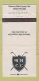 Matchbook Cover - Belmont Hills Country Club St Clairsville OH 30 Strike