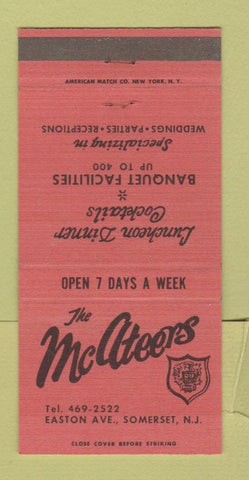 Matchbook Cover - McAteers Restaurant Somerset NJ  30 Strike