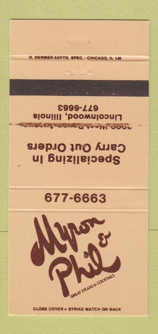 Matchbook Cover - Myron Phil Steak Restaurant Lincolnwood IL WORN 30 Strike