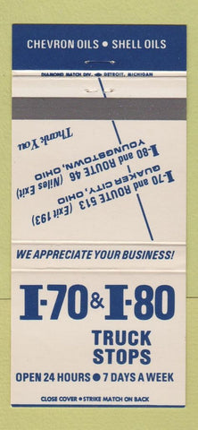 Matchbook Cover - I-70 & I-80 Truck Stop Youngstown Quaker City OH 30 Strike