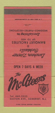 Matchbook Cover - McAteers Restaurant Somerset NJ  30 Strike