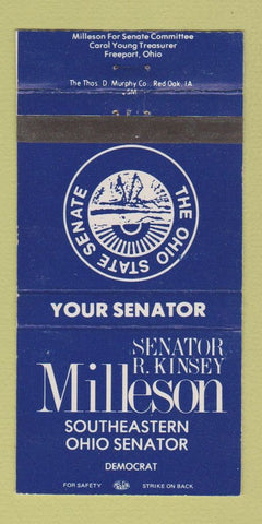 Matchbook Cover - Senator R Kinsey Milleson OH Freeport Ohio 30 Strike