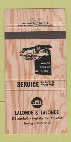 Matchbook Cover - Gulf oil gas Lalonde St Hyacinthe QC 30 Strike