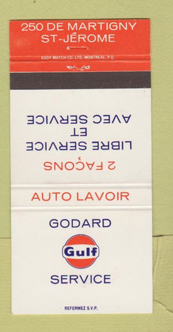 Matchbook Cover - Gulf oil gas Godard St Jerome QC 30 Strike