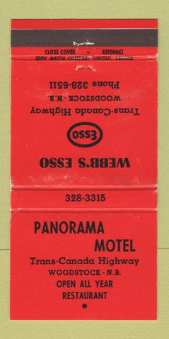 Matchbook Cover - Panorama Motel Esso oil gas Woodstock NB WEAR RED 30 Strike