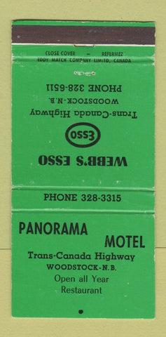 Matchbook Cover - Panorama Motel Esso oil gas Woodstock NB GREEN WEAR 30 Strike