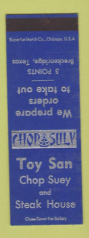 Matchbook Cover - Toy San Chinese Restaurant Breckenridge TX SAMPLE