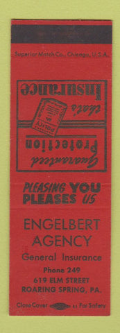 Matchbook Cover - Engelbert Insurance Roaring Spring PA SAMPLE