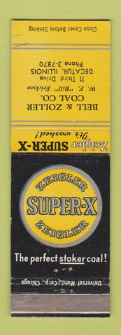 Matchbook Cover - Zeigler Super X Coal Bell Zoller Decatur IL