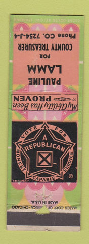 Matchbook Cover - Pauline Lamm County Treasurer Election PAPER LOSS