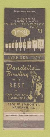 Matchbook Cover - Dandelles Bowling Kankakee IL girlie WEAR
