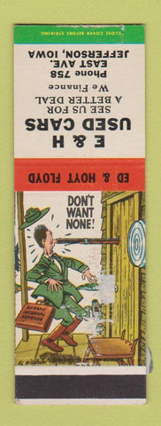 Matchbook Cover - E&H Used Cars Jefferson IA hillbilly SAMPLE CREASES