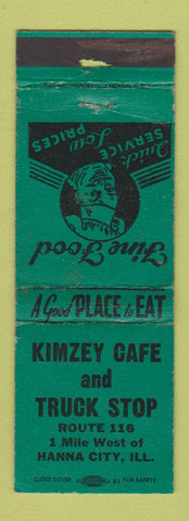 Matchbook Cover - Kimzey Cafe Truck Stop Hanna City IL TEAL WORN