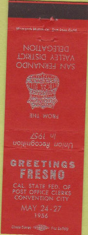 Matchbook Cover - Fresno CA State Fed Post Office Conv 1956
